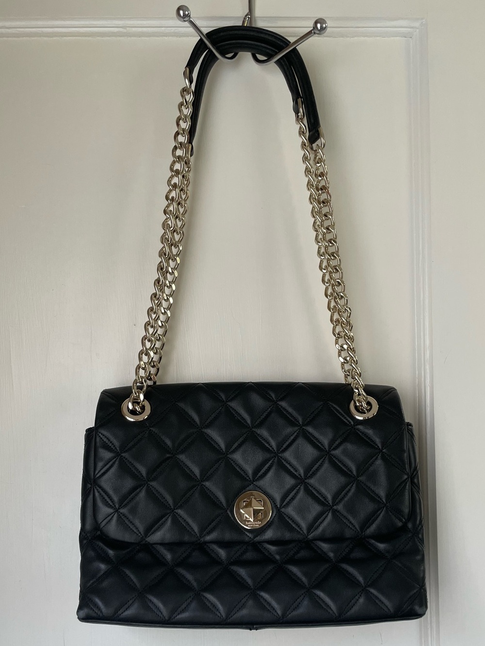 Kate Spade. Black Quilted Chain-Handle adjustable Shoulder Bag/ Crossbody Bag